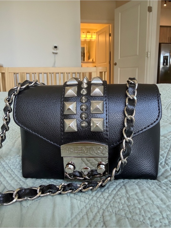 Mario Valentino Handbags - Valentino by Mario Valentino Black Leather Studded Chain Shoulder Bag